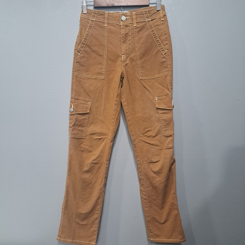 Dickies Womens High Waisted Cargo Pants Brown‎ Canvas Contrast Stitch Size 3/26